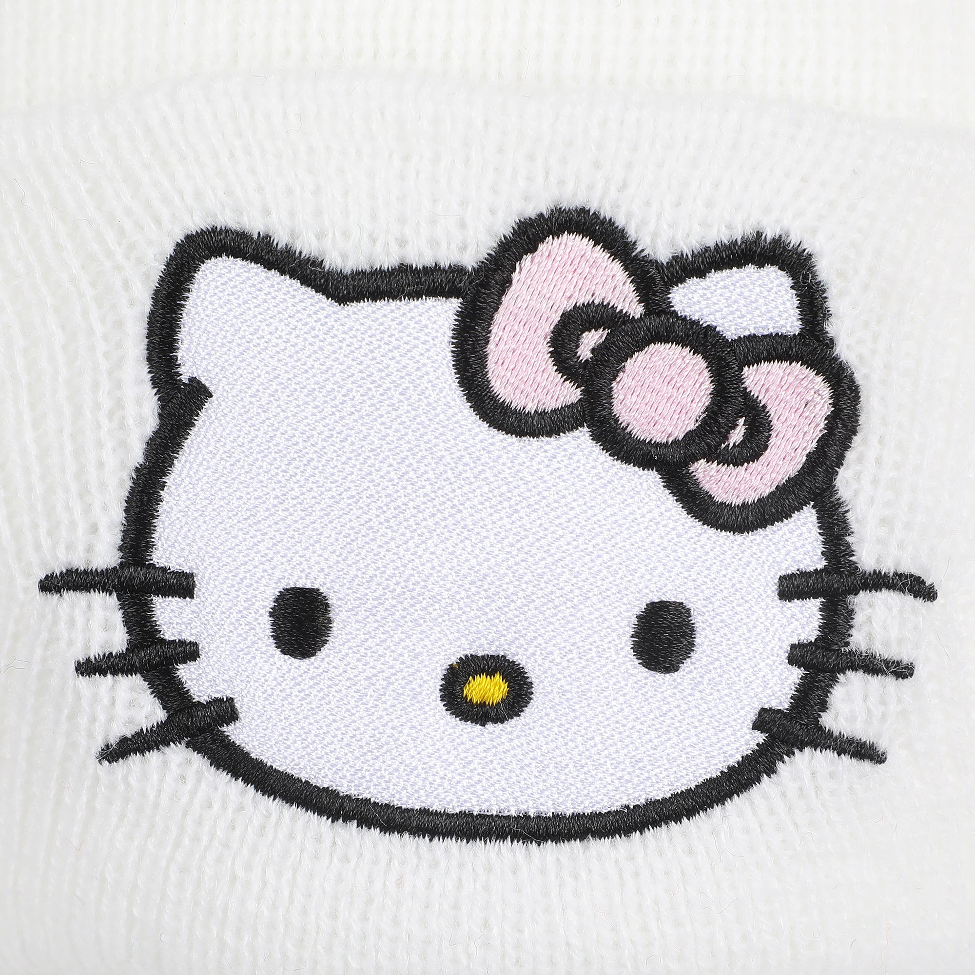Hello Kitty Embroidered Character On White Cuff Beanie