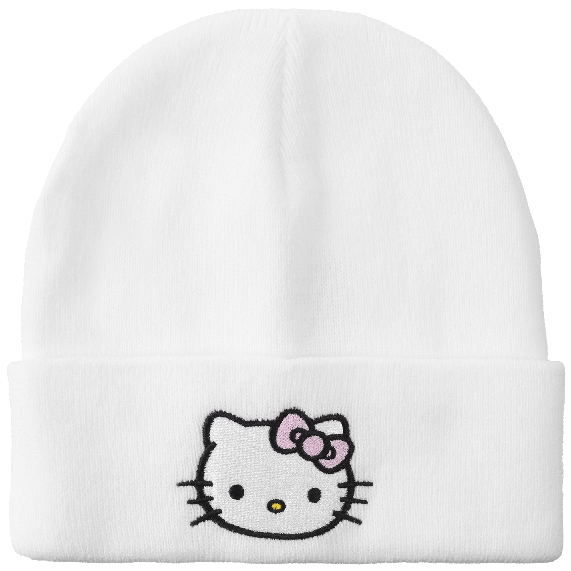 Hello Kitty Embroidered Character On White Cuff Beanie