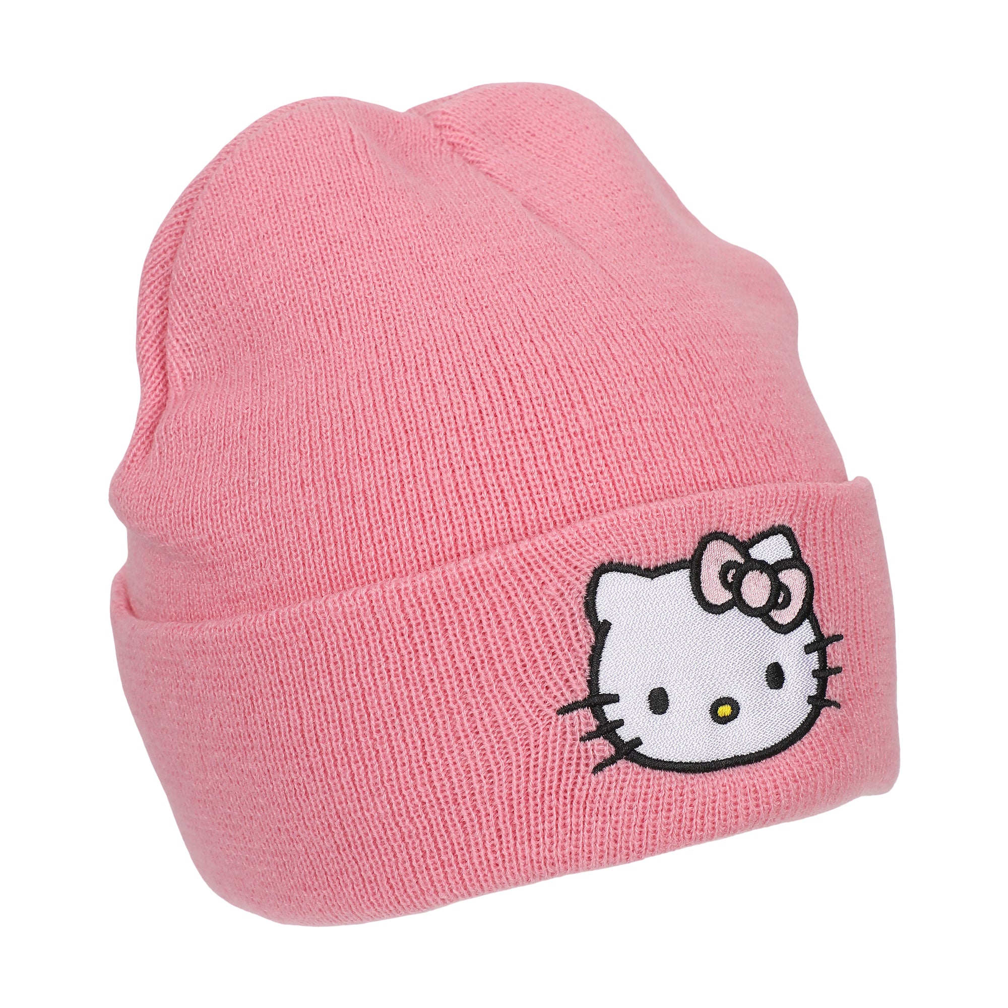 Hello Kitty Embroidered Character On Pink Cuff Beanie