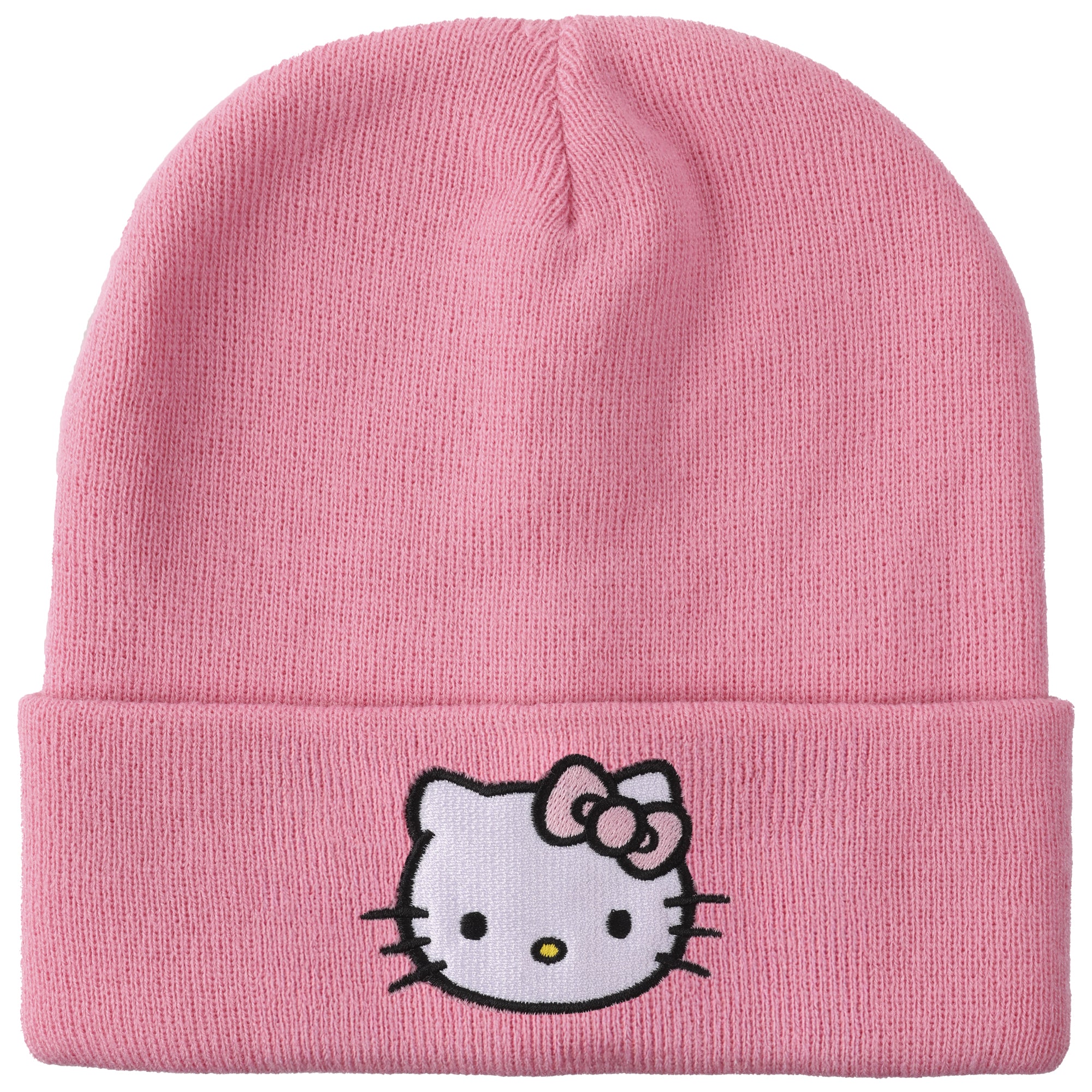 Hello Kitty Embroidered Character On Pink Cuff Beanie