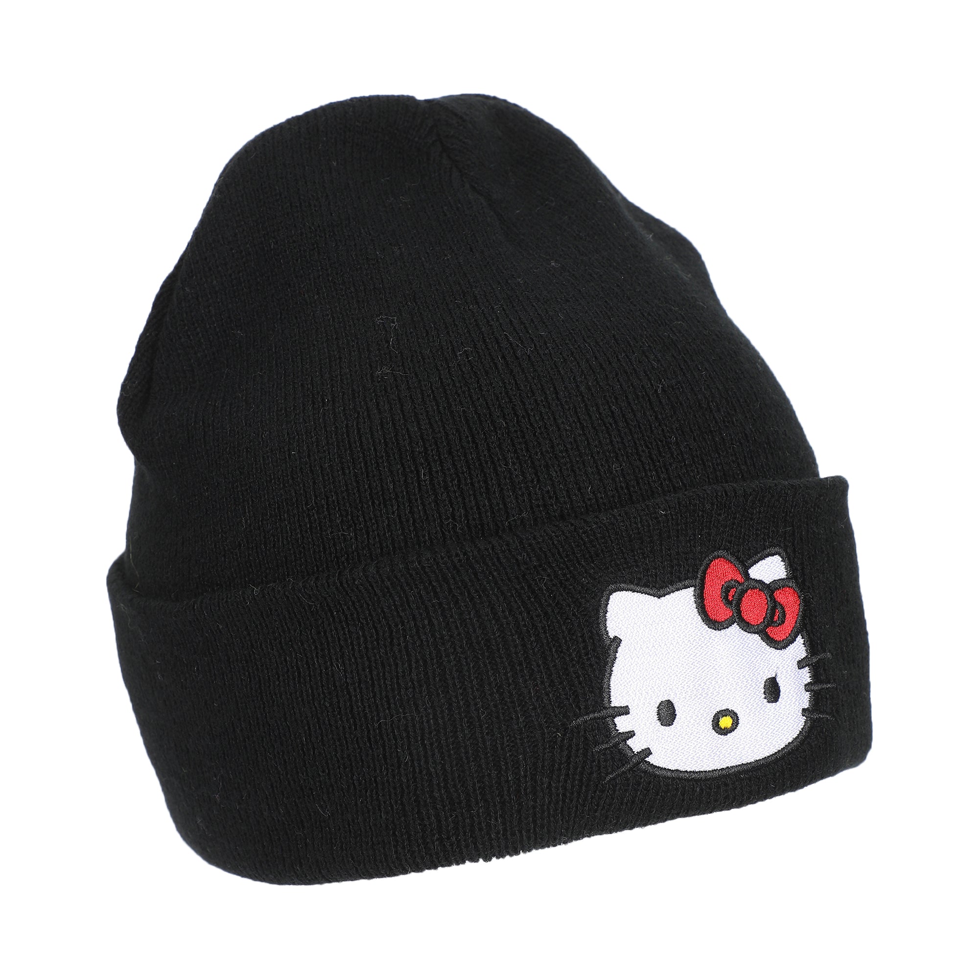 Hello Kitty Embroidered Character On Black Cuff Beanie