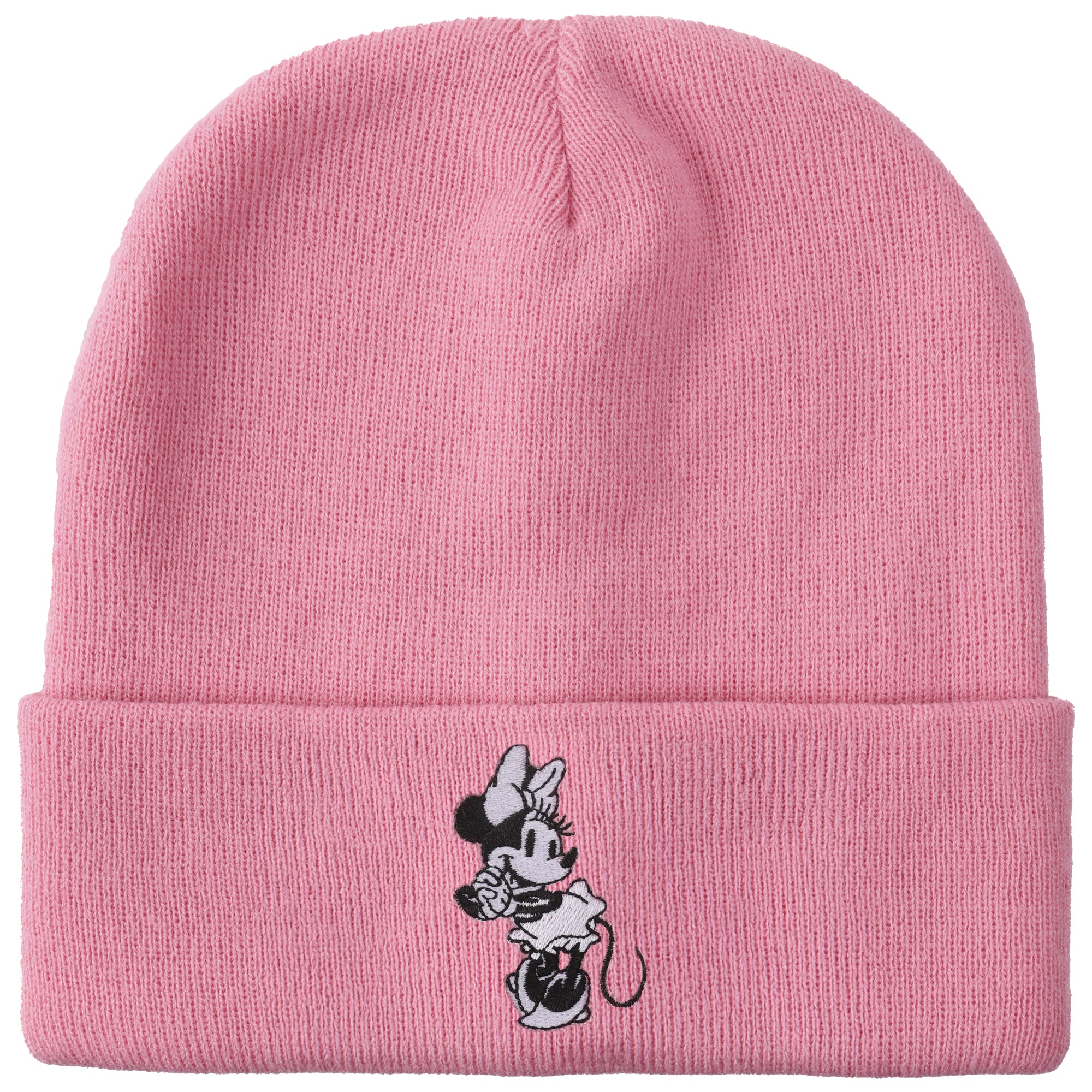 Minnie Mouse Embroidred Black & White Character On Pink Cuff Beanie