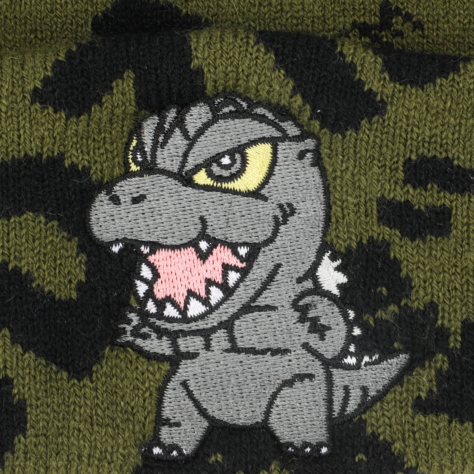 Godzilla Olive and Black Logo AOP Magic Jacquard Embroidered Beanie Hat for Men