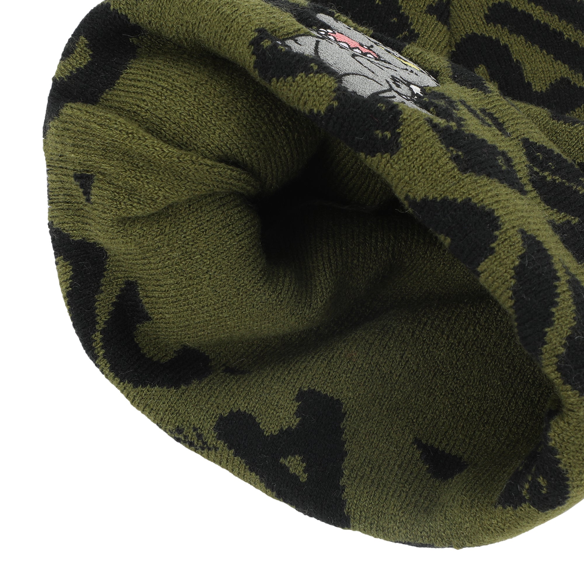 Godzilla Olive and Black Logo AOP Magic Jacquard Embroidered Beanie Hat for Men