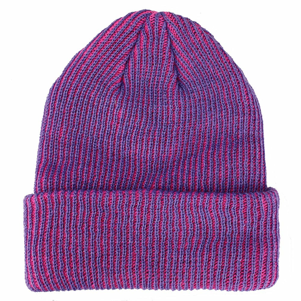 JoJo's Bizarre Logo Flat Embroidery on Pink Purple Two-Tone Ribbed Acrylic Knitted Beanie Hat