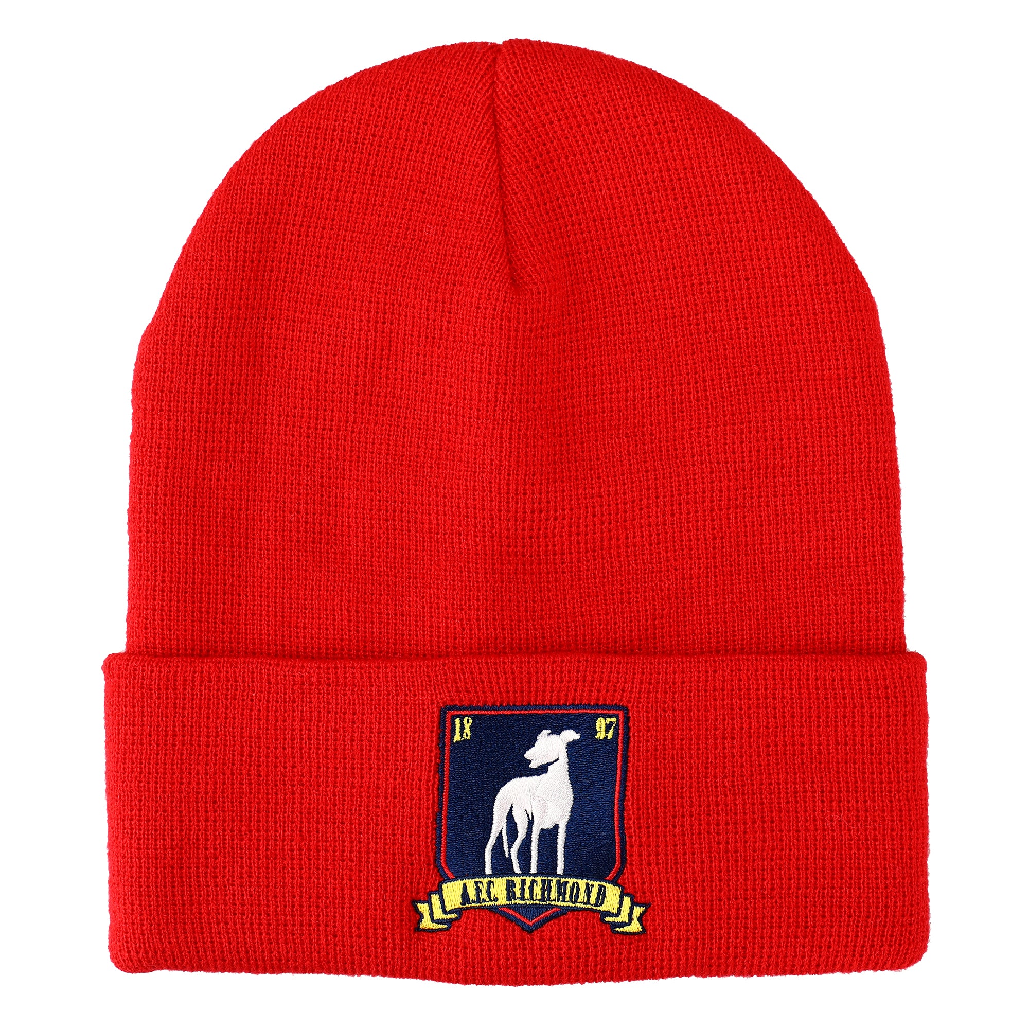 Ted Lasso AFC Richmond Greyhounds Red Cuffed Beanie – Adult Unisex Knit Winter Hat, Acrylic Embroidered Logo