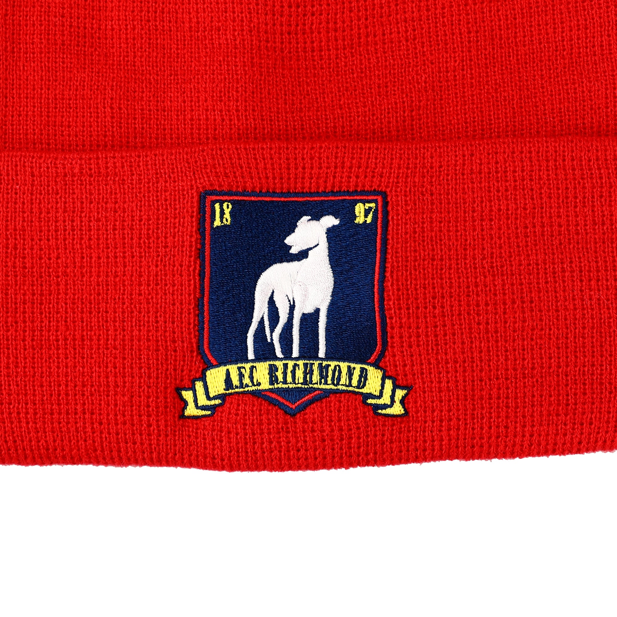 Ted Lasso AFC Richmond Greyhounds Red Cuffed Beanie – Adult Unisex Knit Winter Hat, Acrylic Embroidered Logo