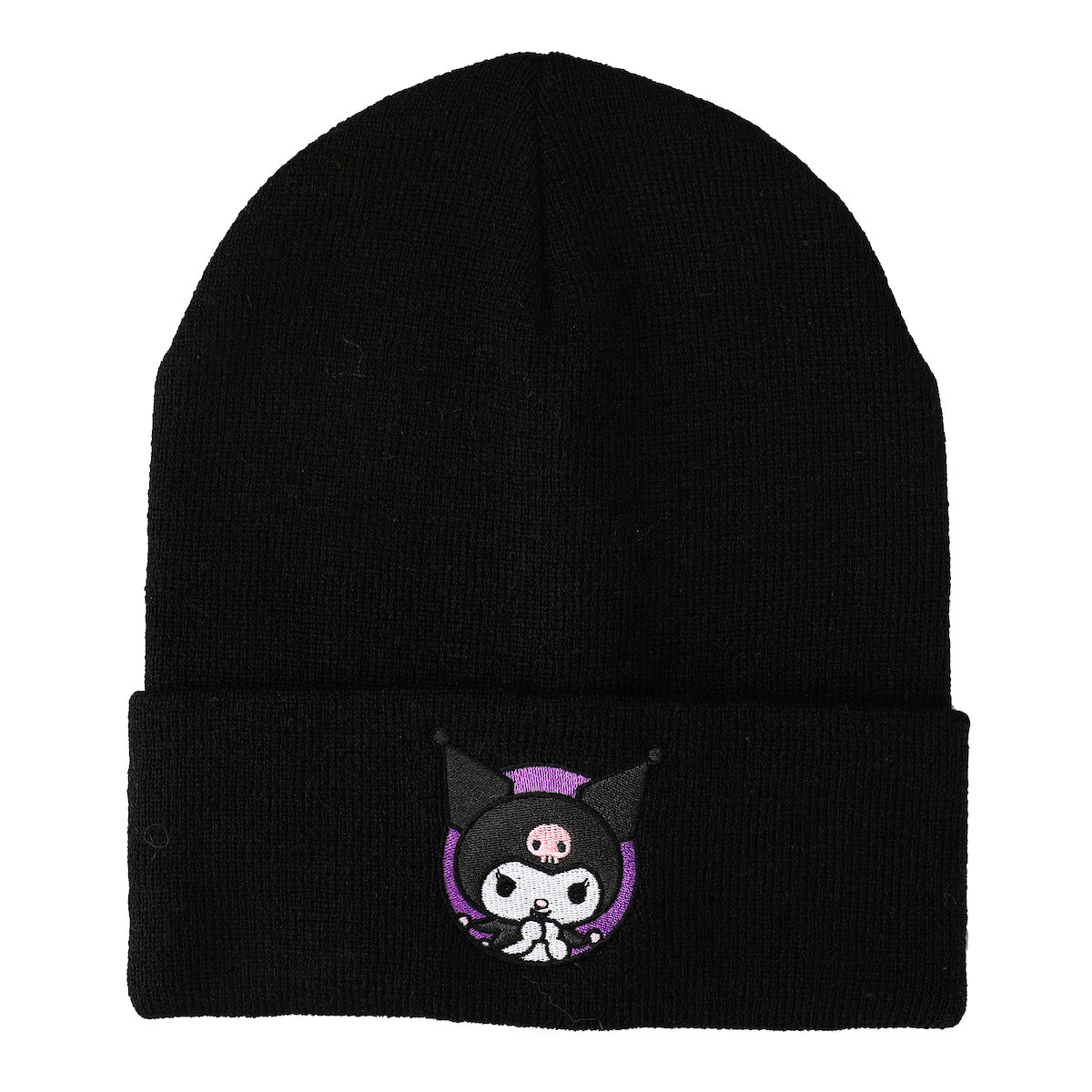Kuromi Purple Circle Black Cuffed Embroidered Logo knitted Beanie