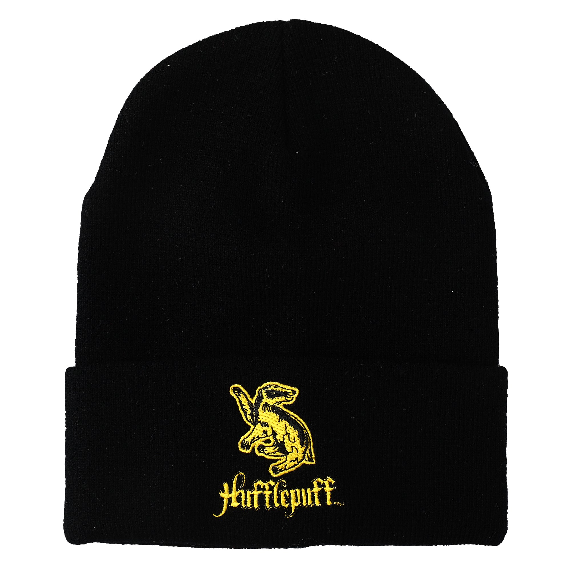 Harry Potter Hufflepuff Badger Embroidered Logo Black Cuffed Knitted Beanie hat