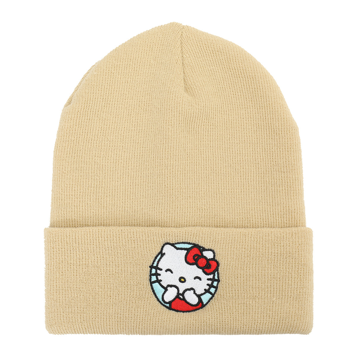 Hello Kitty Blue Circle Embroidered Khaki Cuff Beanie