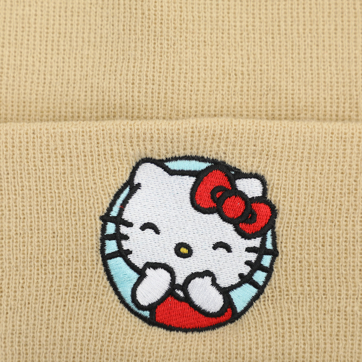 Hello Kitty Blue Circle Embroidered Khaki Cuff Beanie