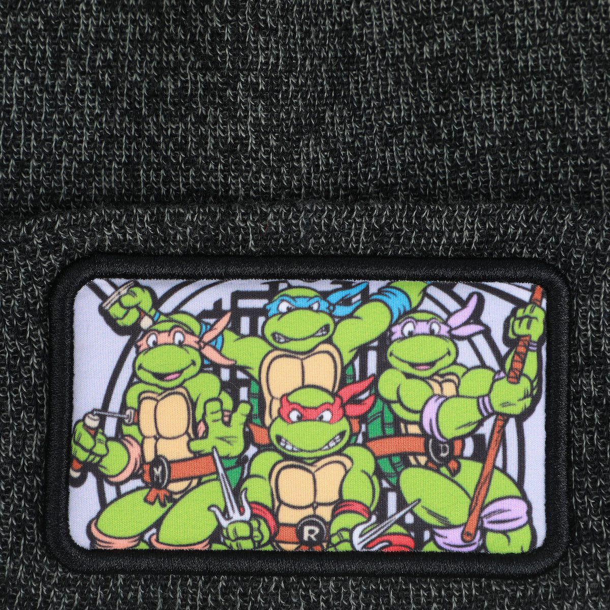 TMNT Dark Heather Grey Beanie with Sewer Screen Grab Patch