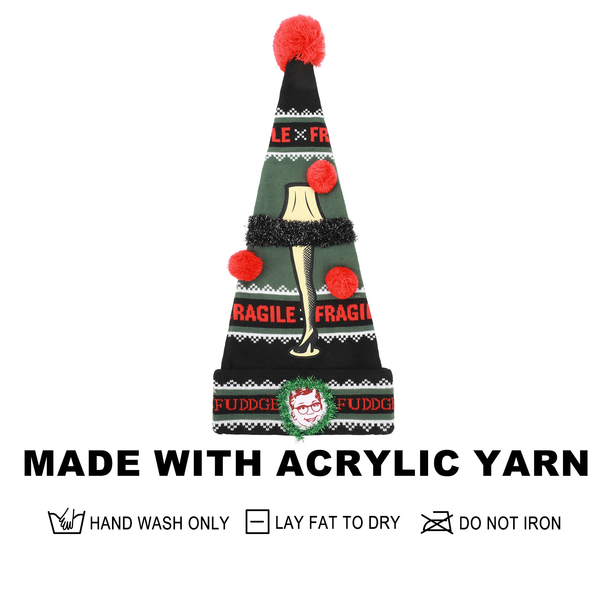 A Christmas Story Fragile Leg Lamp Green Santa Hat