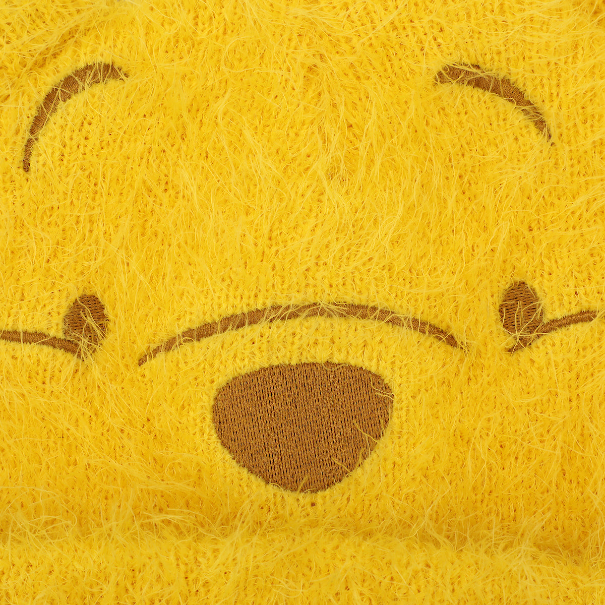 Winnie The Pooh Character Face Yellow Fuzzy Yarn Cuff Beanie With 3D Ears