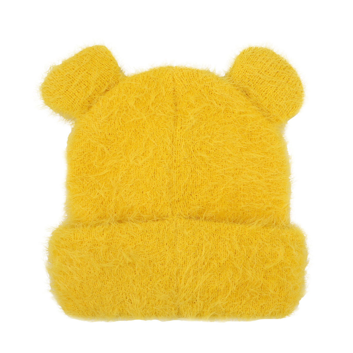 Winnie The Pooh Character Face Yellow Fuzzy Yarn Cuff Beanie With 3D Ears