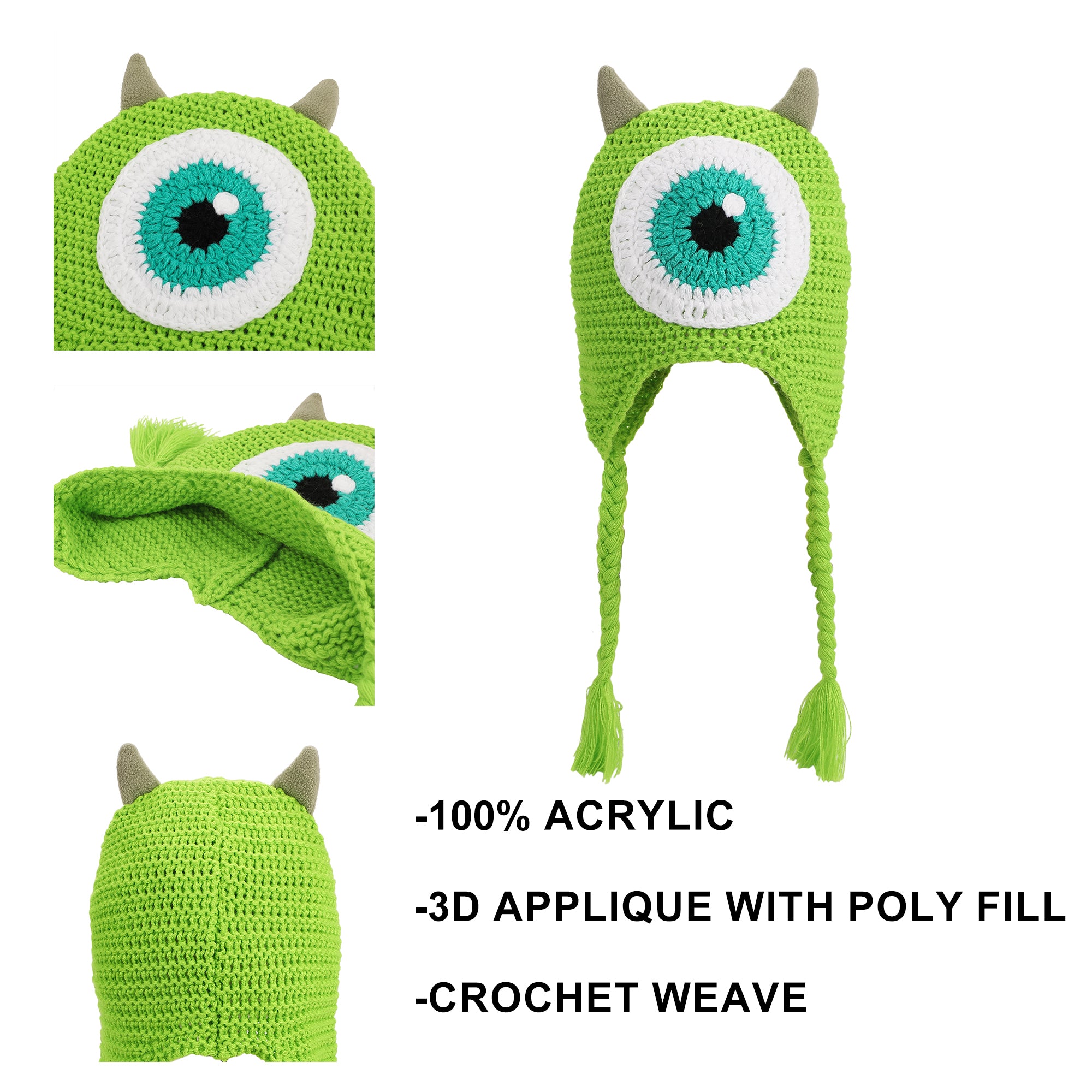 Bioworld Disney Pixar Monsters Inc Mike Wazowski Big Face Laplander Hat with Fleece Horns