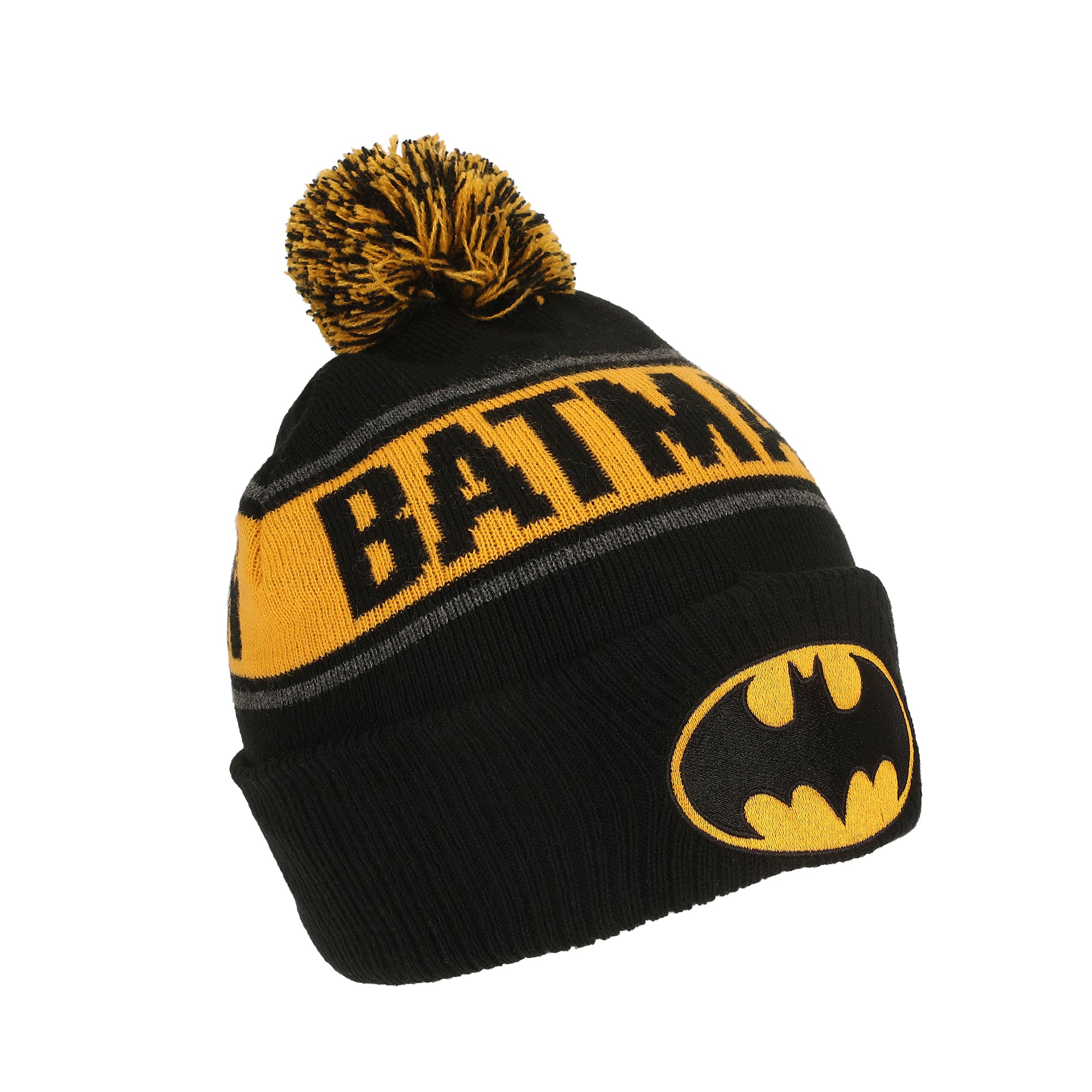 Batman Logo & Name Text Black Cuff Beanie