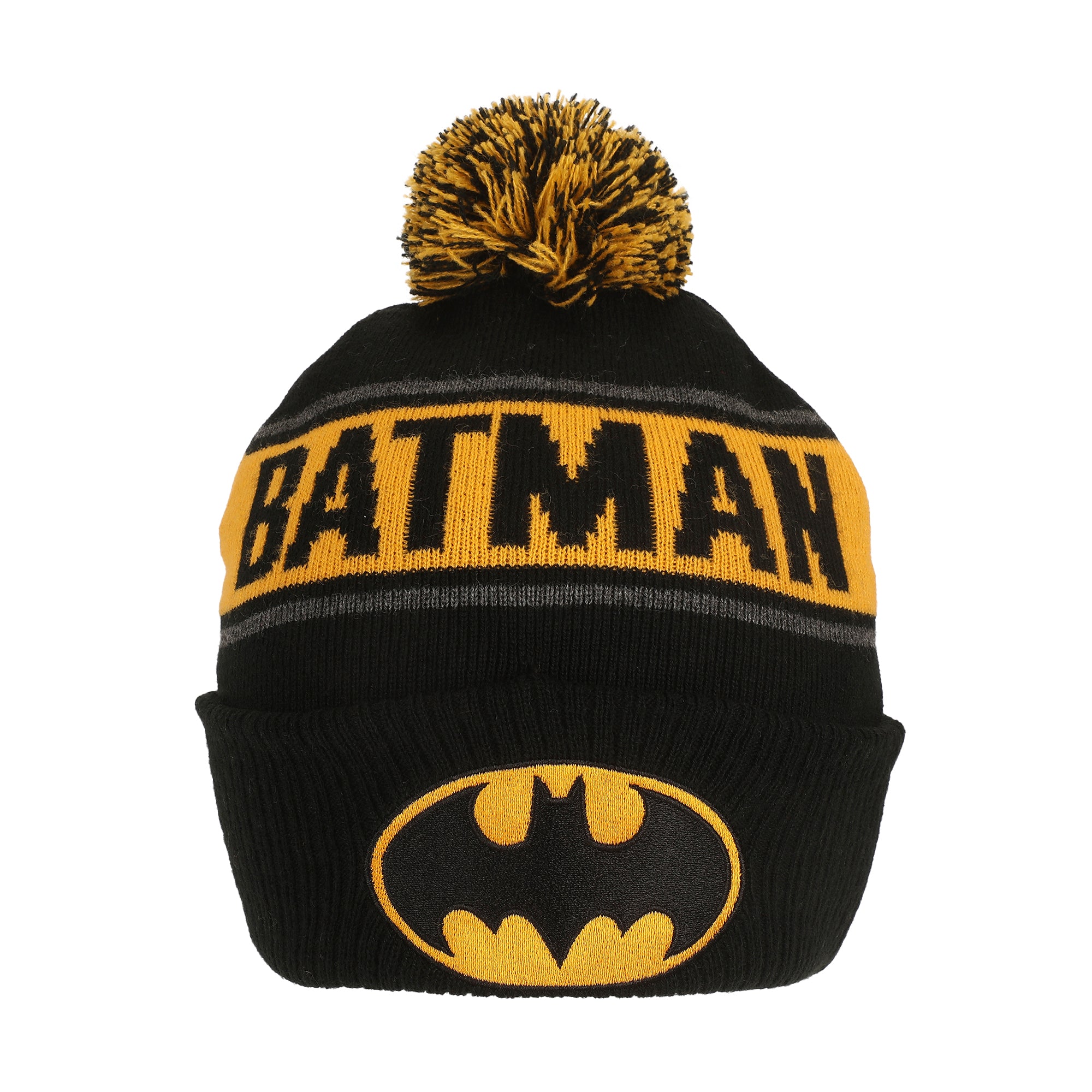 Batman Logo & Name Text Black Cuff Beanie