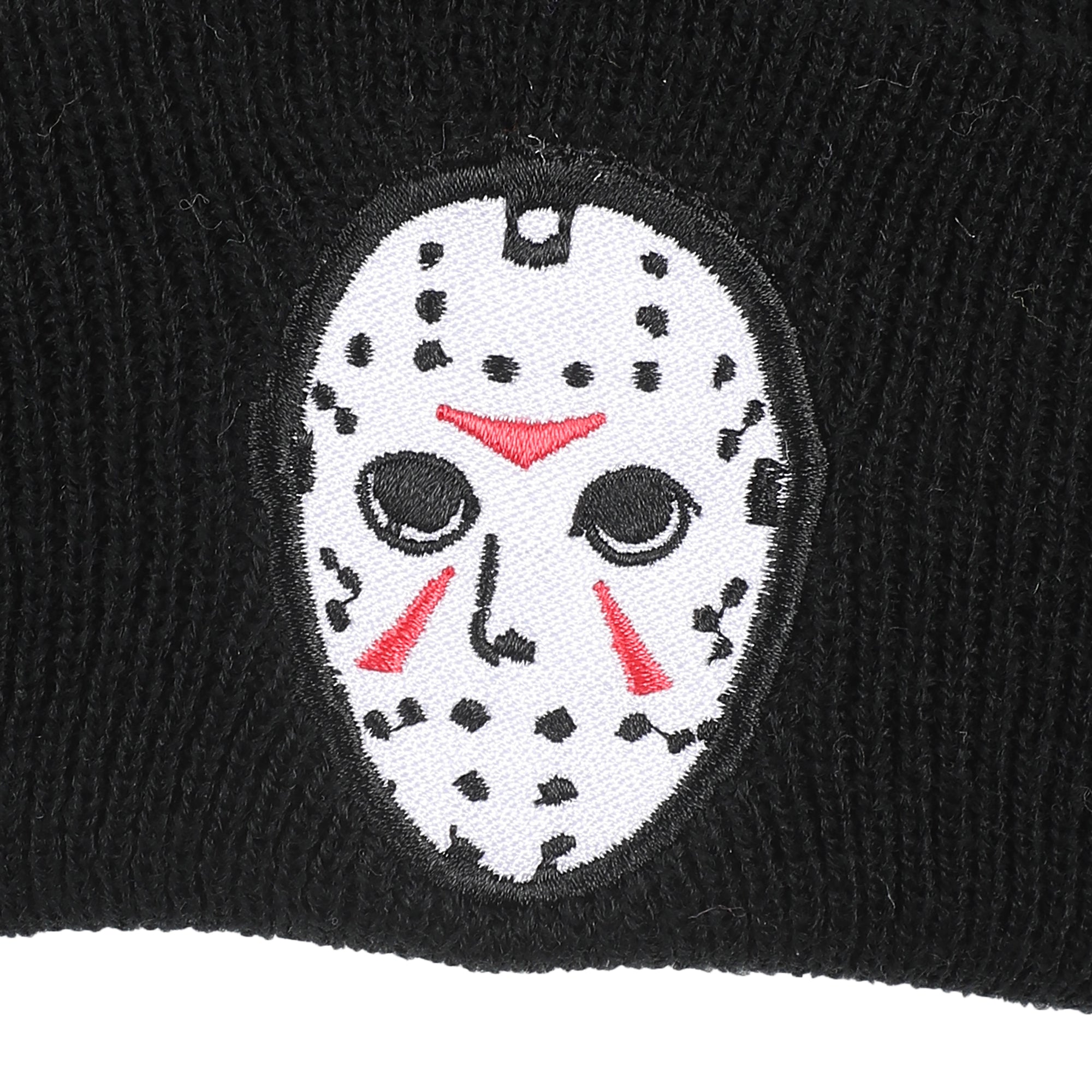 Friday The 13Th Jason Mask Embroidery On Acrylic Knit Standard Cuff Beanie