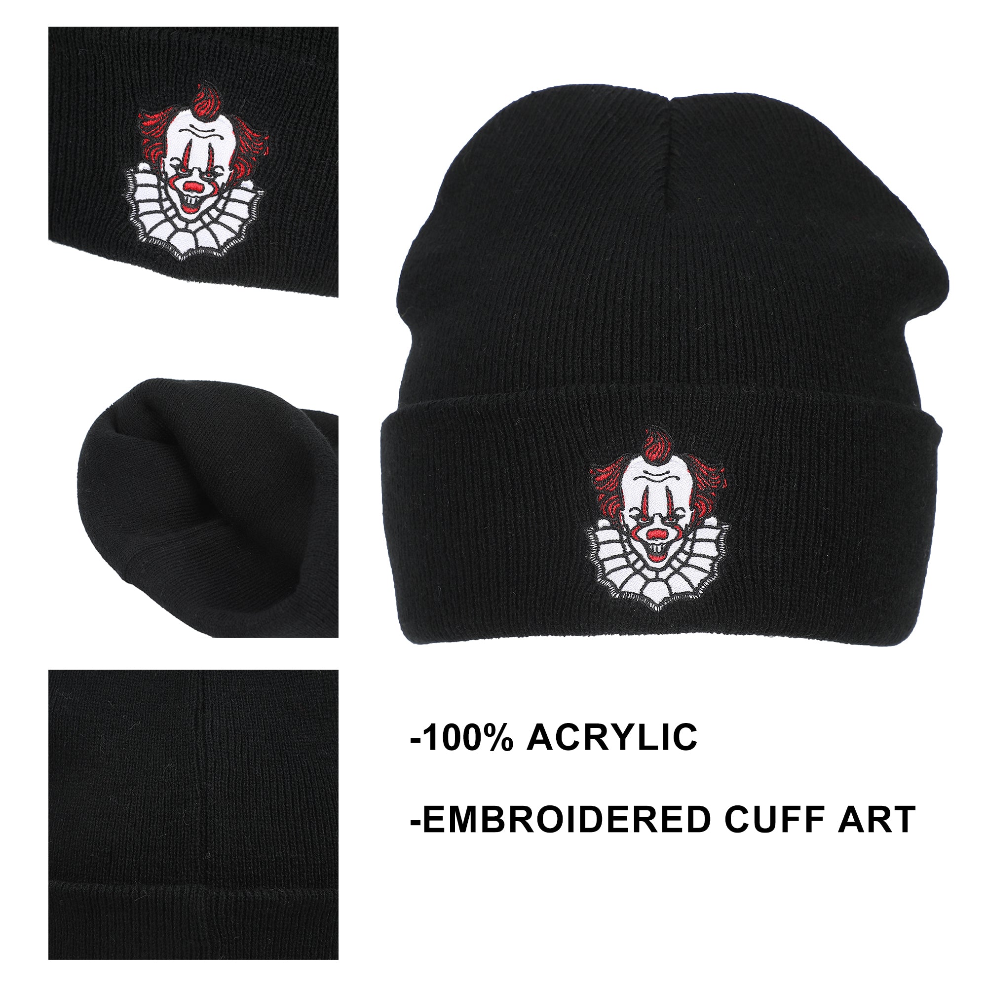 It Movie 2017 Pennywise Embroidery On Acrylic Knit Standard Cuff Beanie