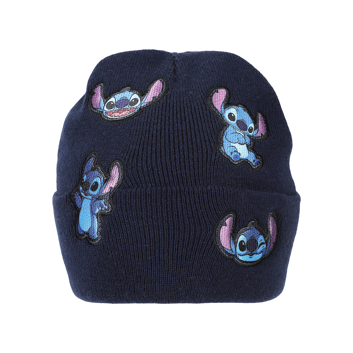 Disney Stitch Printed Character Patches Navy Cuff Beanie