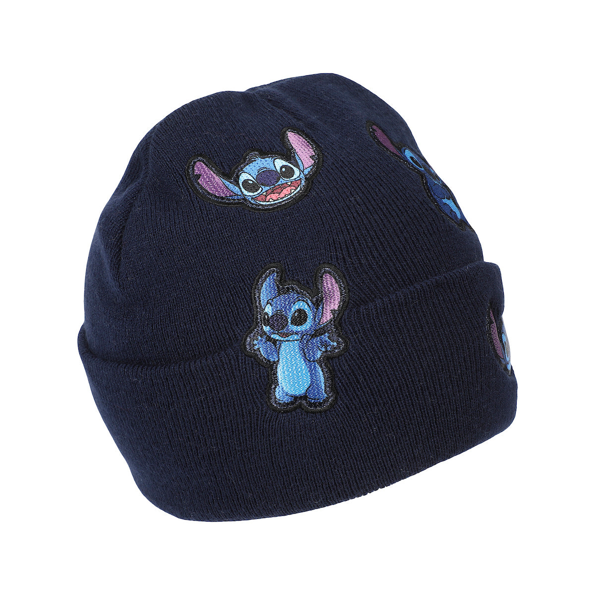 Disney Stitch Printed Character Patches Navy Cuff Beanie
