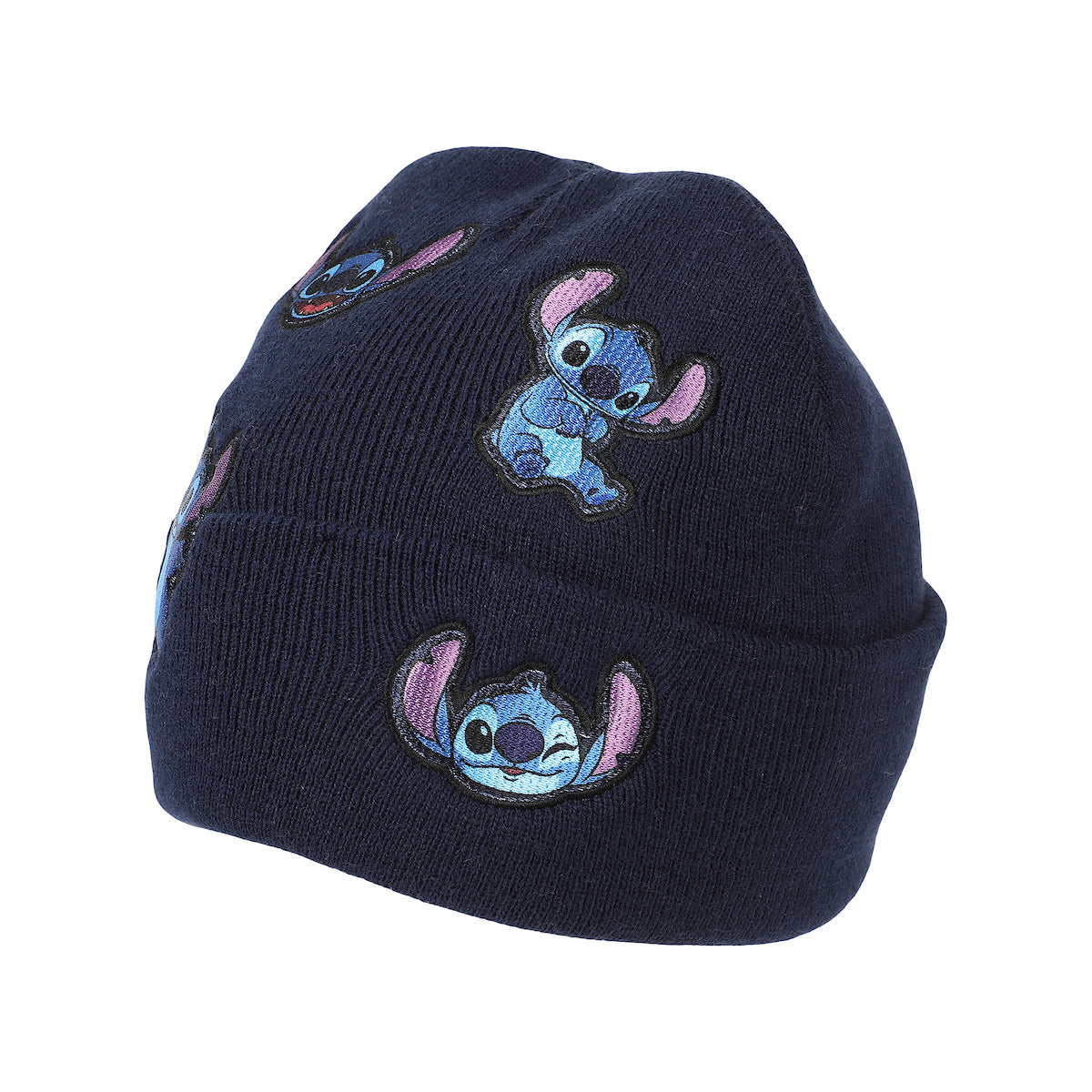 Disney Stitch Printed Character Patches Navy Cuff Beanie
