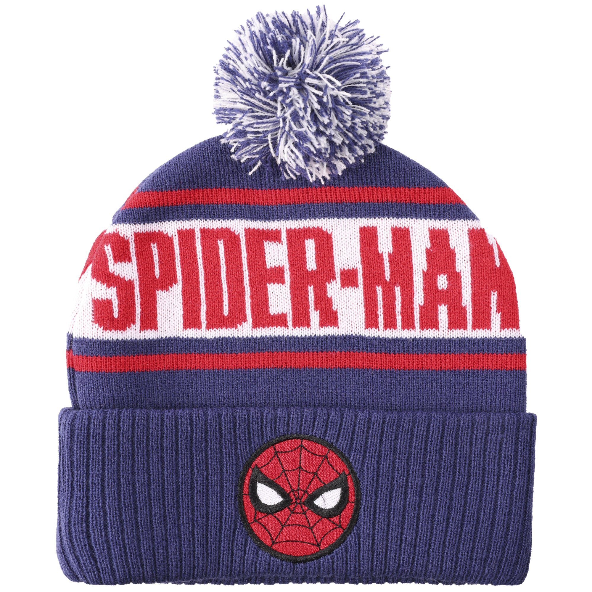 Spider-Man Chibi Mask & Logo Blue Cuff Beanie
