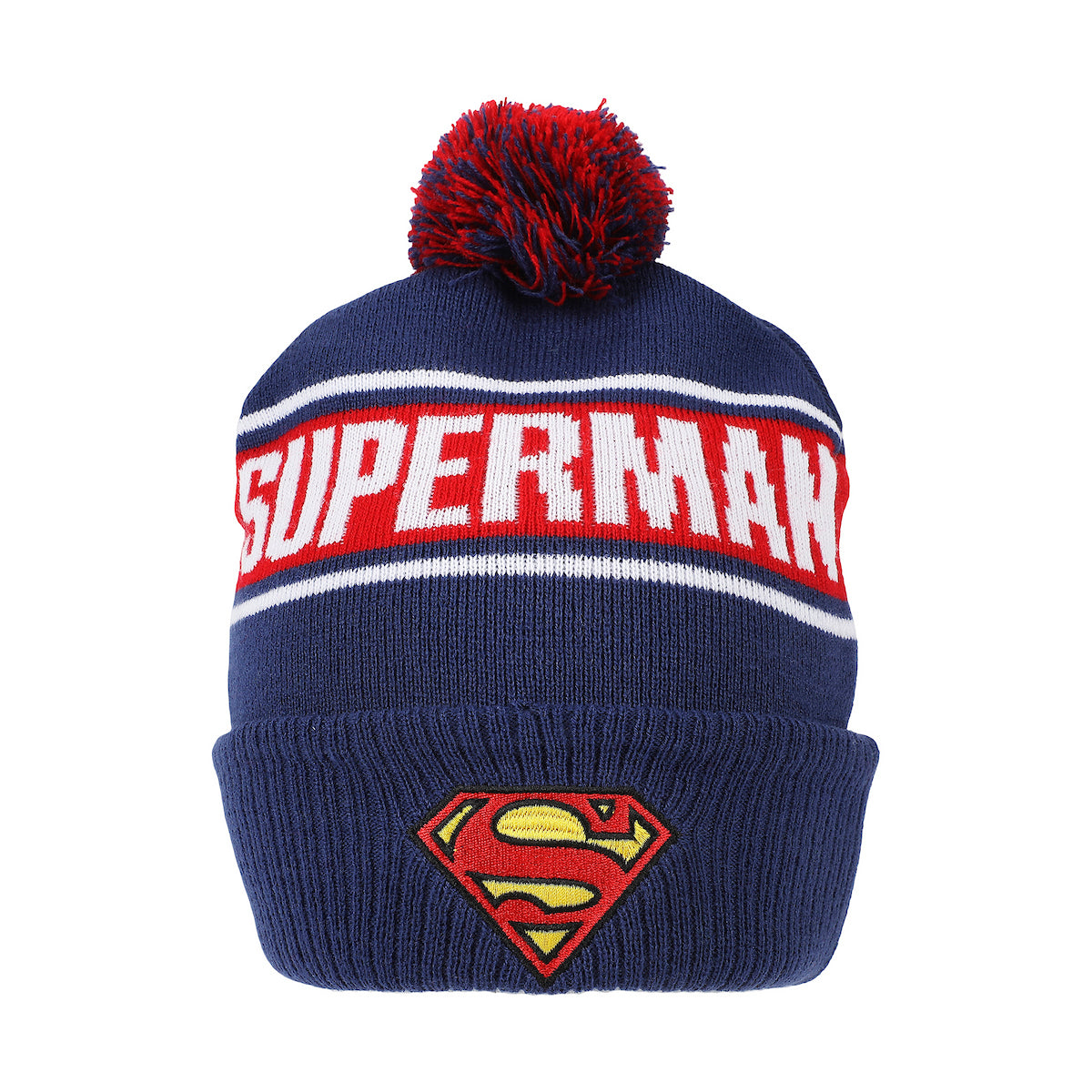 Superman Logo & Name Text Blue Cuff Beanie