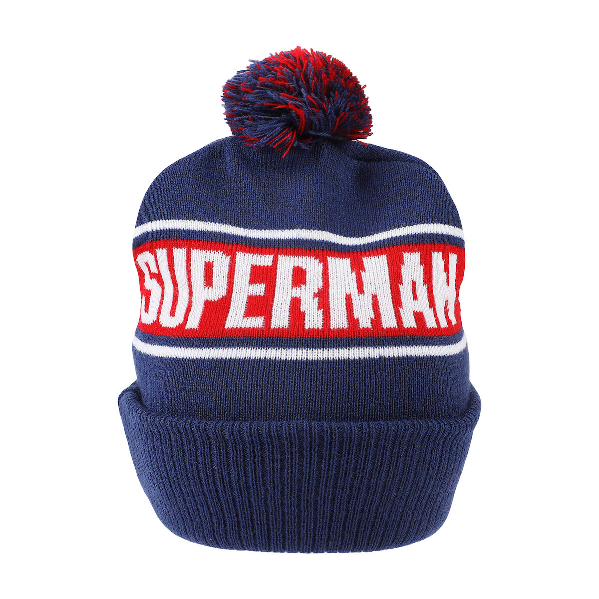Superman Logo & Name Text Blue Cuff Beanie
