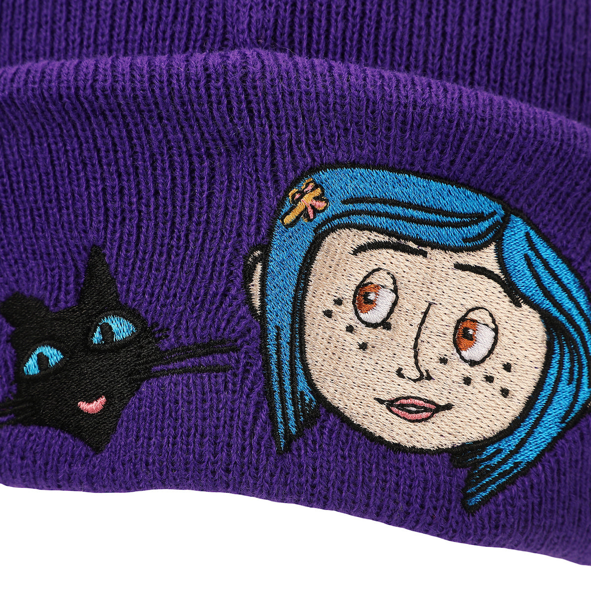 Coraline & Black Cat Character Art Purple Cuff Beanie