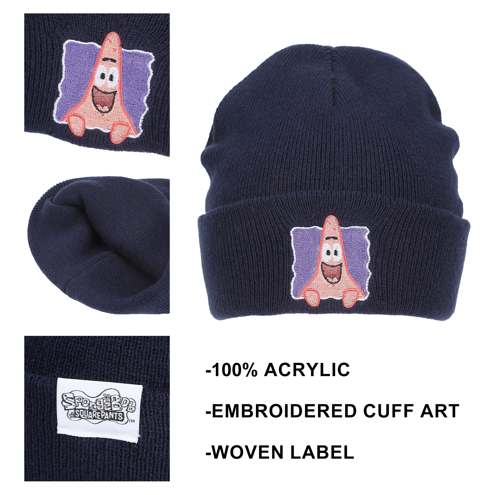 Spongebob Squarepants Patrick Embroidery Acrylic Knit Standard Cuff Beanie