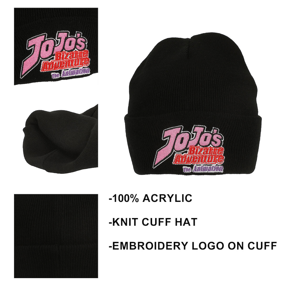 Jojo's Bizarre Adventrue Jojos Logo Embroidery Acrylic Knit Cuff Beanie