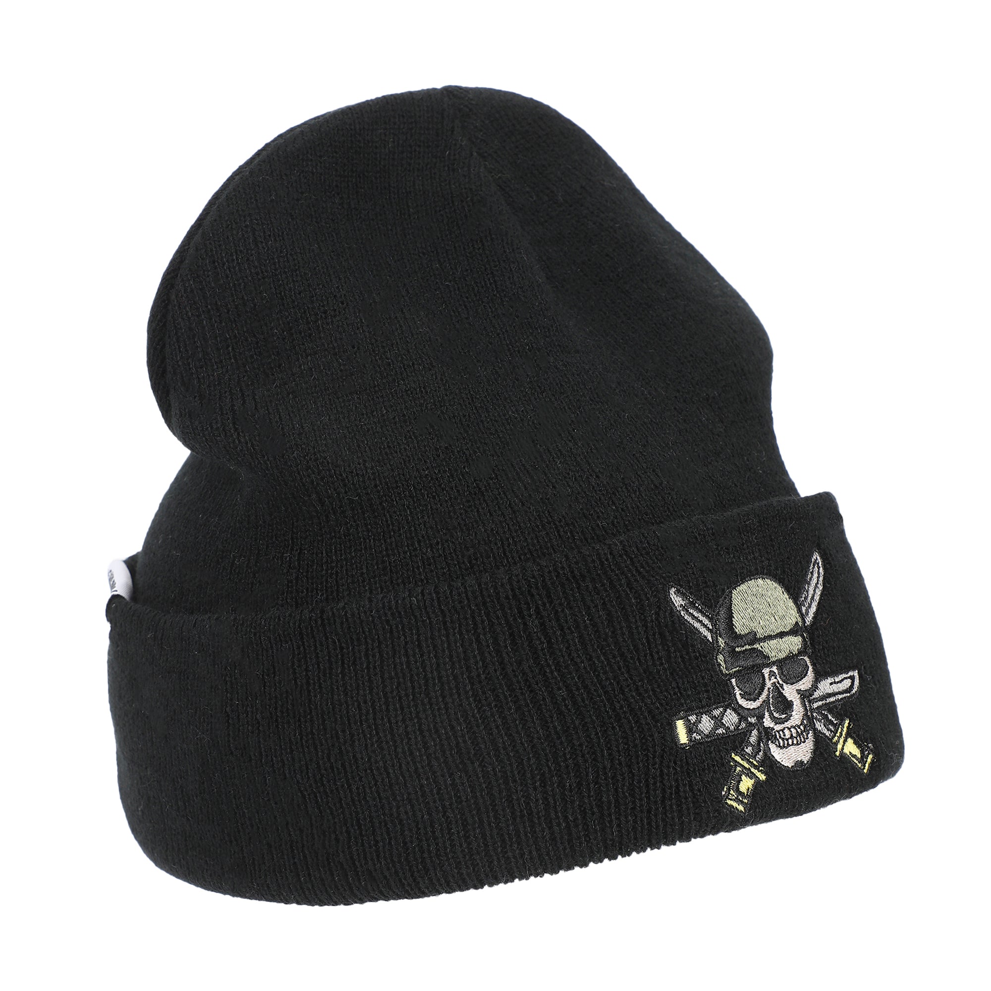 One Piece (Animated)  Zoro Jolly Roger And Woven Label Acrylic Knit Standard Cuff Beanie