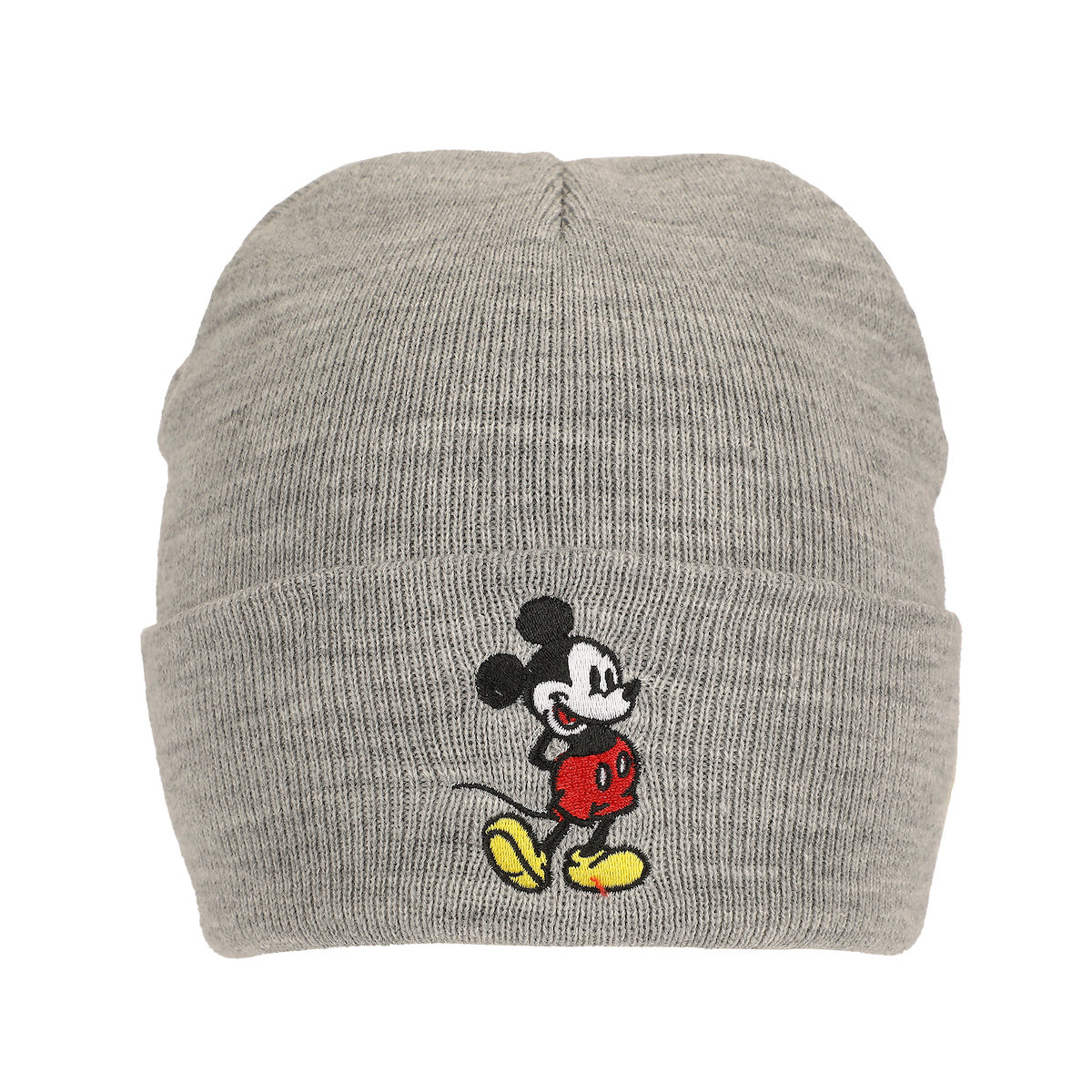 Mickey Mouse Mickey Embroidery Heather Gray Acrylic Knit Standard Cuff Beanie