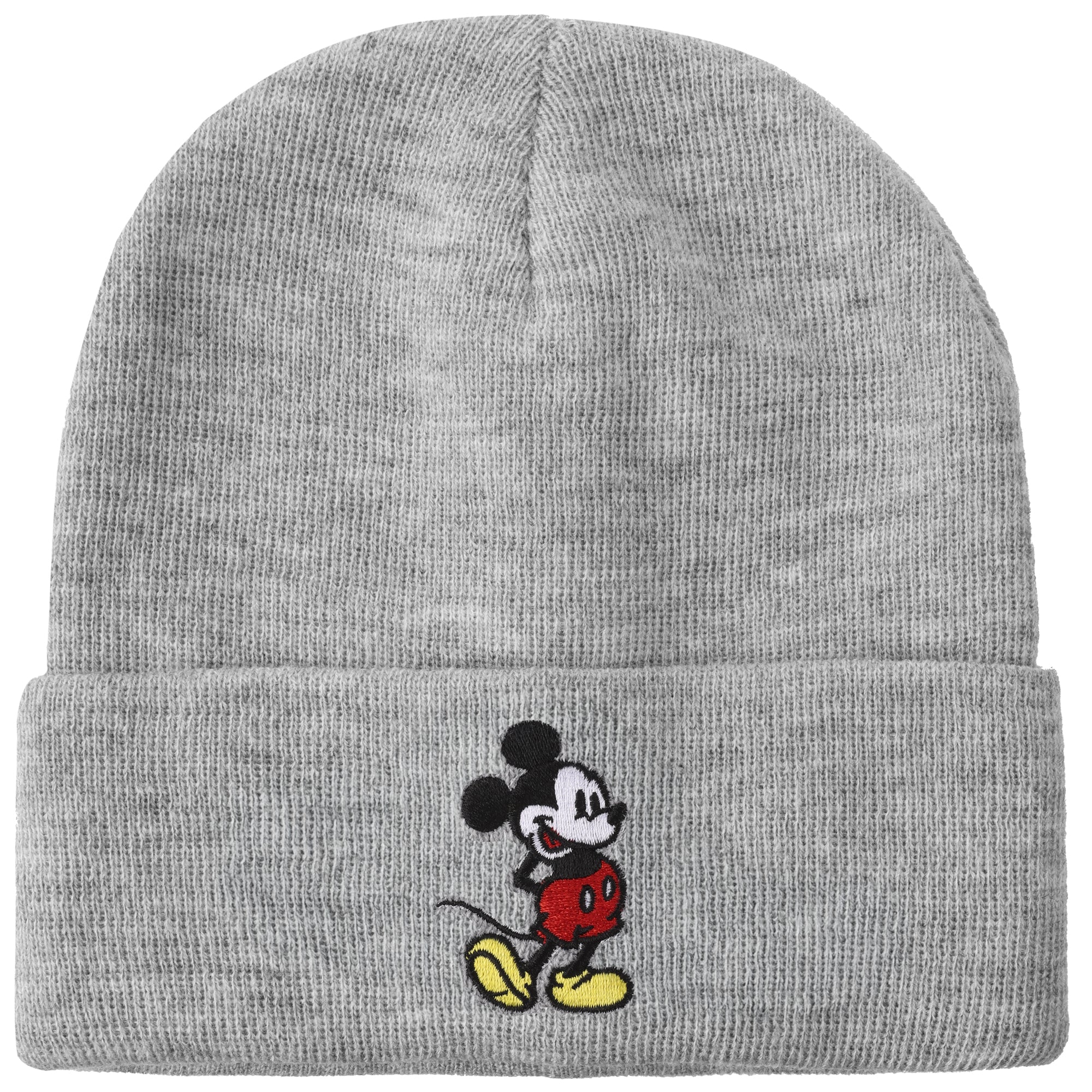 Mickey Mouse Mickey Embroidery Heather Gray Acrylic Knit Standard Cuff Beanie