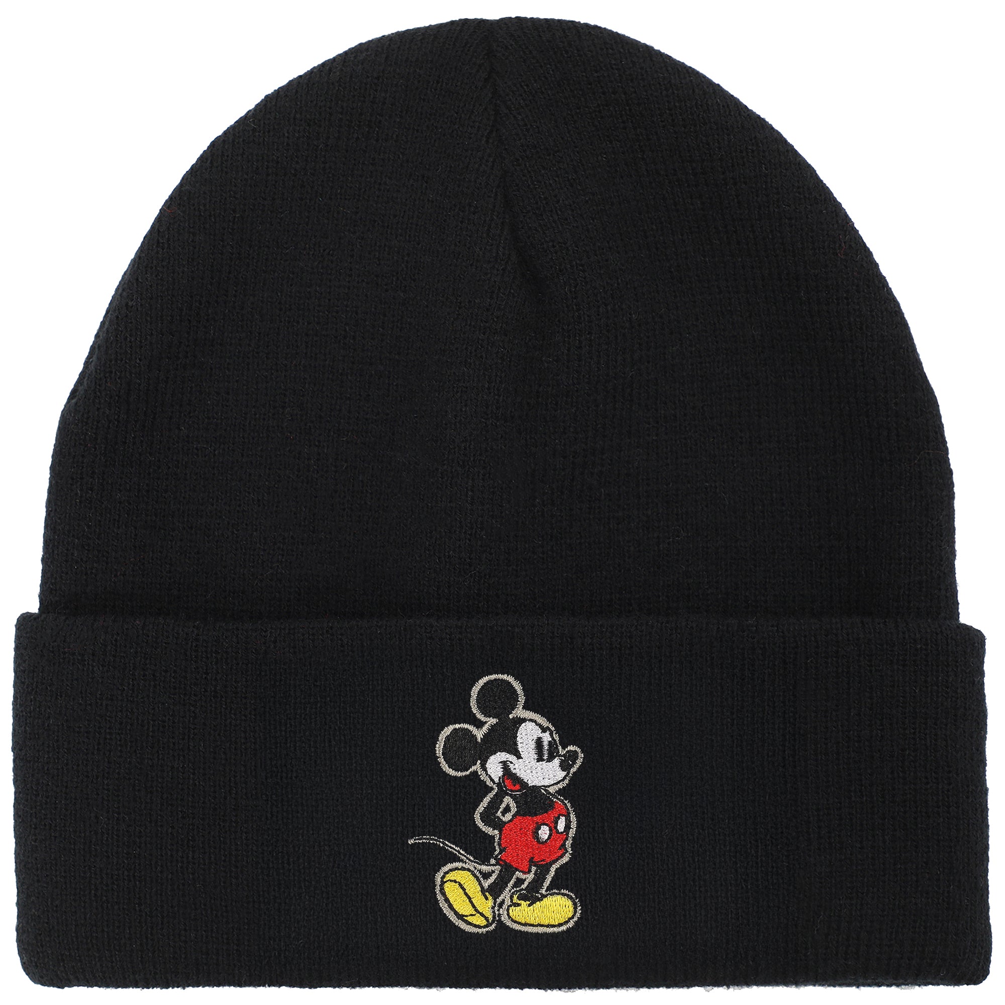 Mickey Mouse Mickey Embroidery Black Acrylic Knit Standard Cuff Beanie