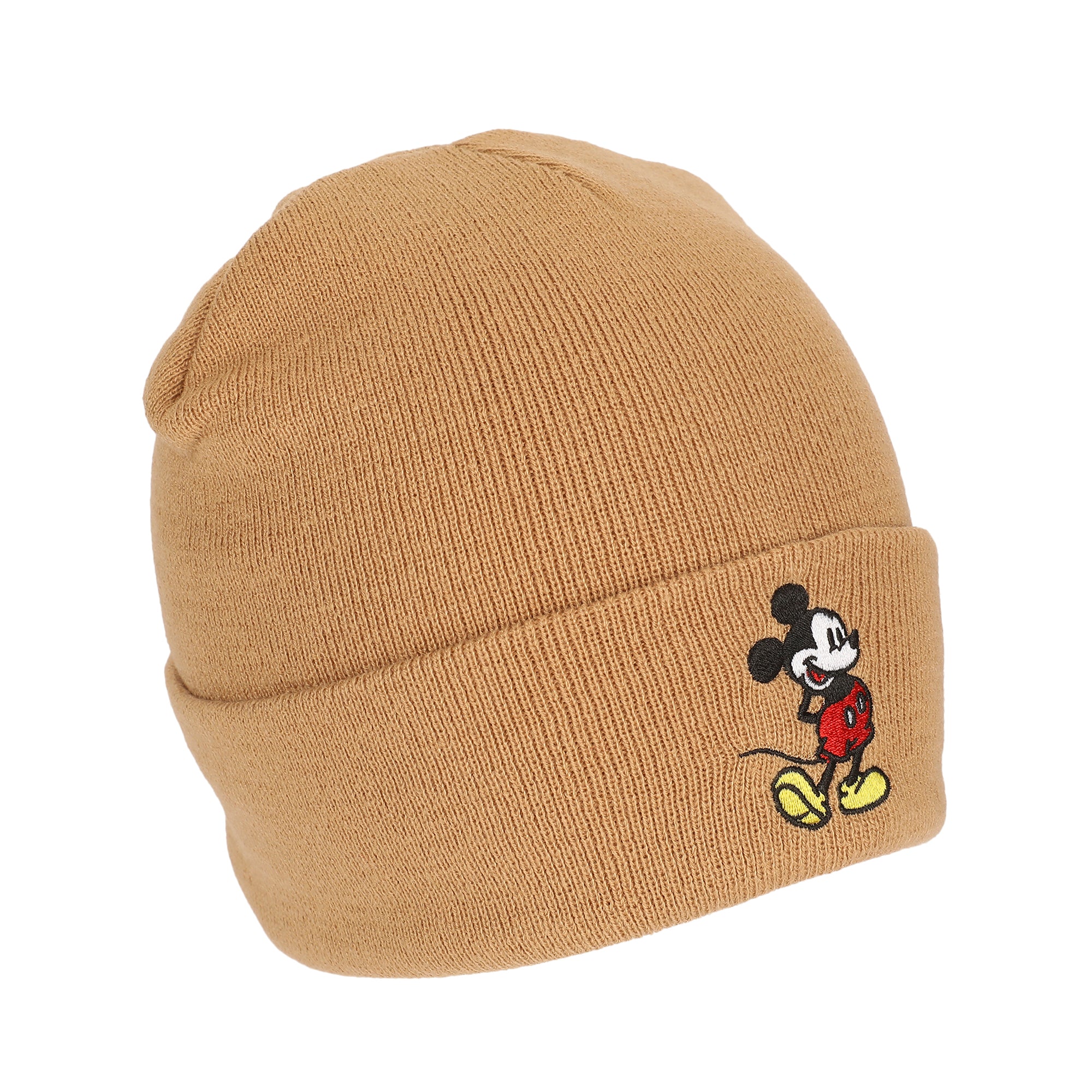 Mickey Mouse Mickey Embroidery Brown Acrylic Knit Standard Cuff Beanie