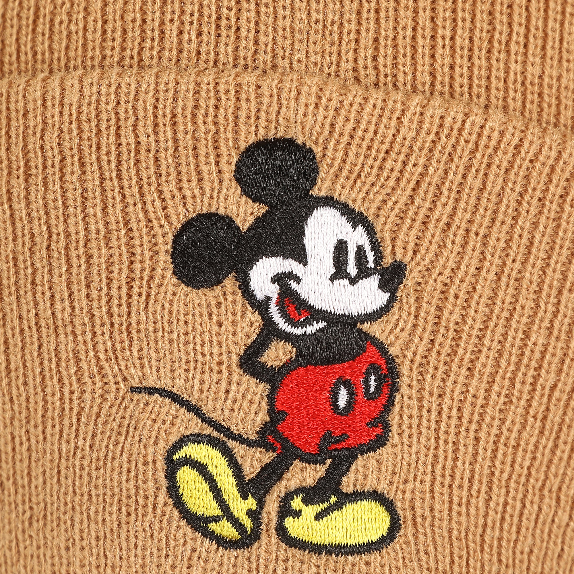Mickey Mouse Mickey Embroidery Brown Acrylic Knit Standard Cuff Beanie