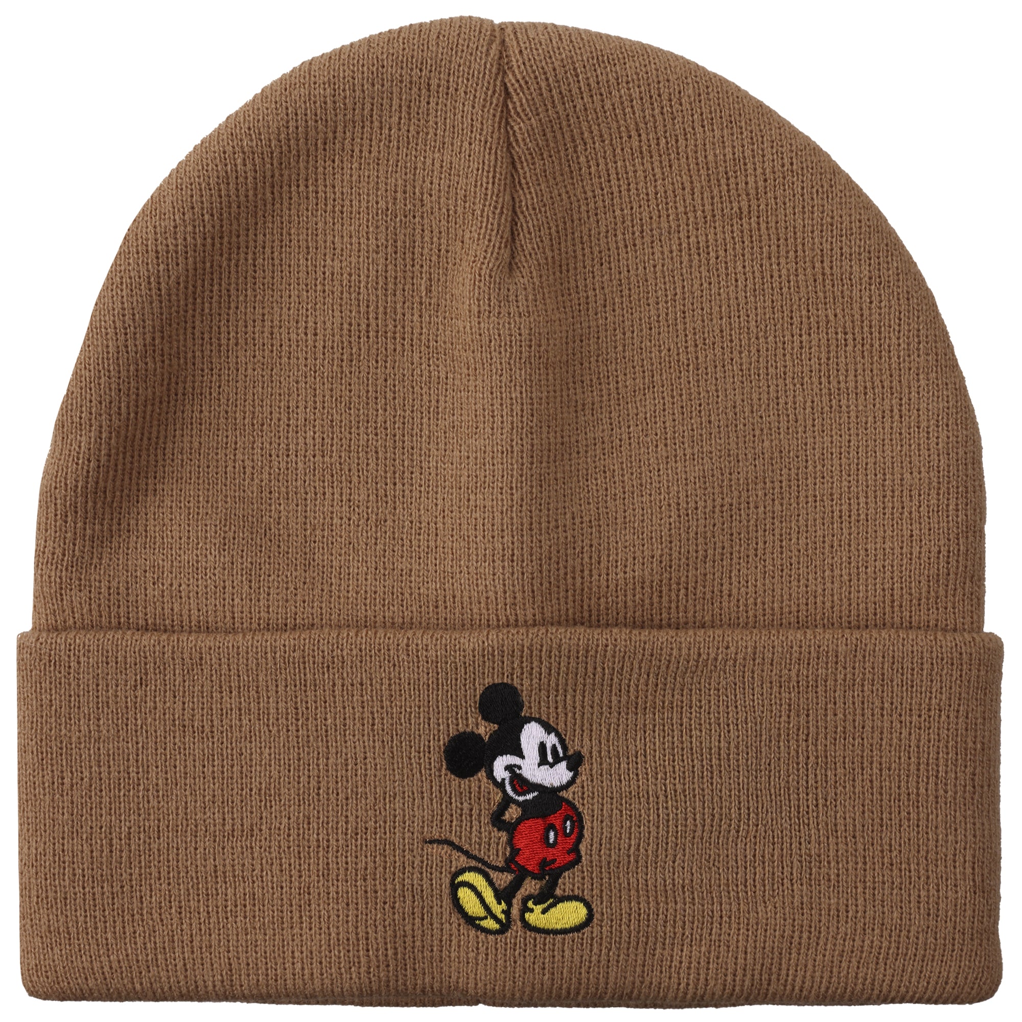 Mickey Mouse Mickey Embroidery Brown Acrylic Knit Standard Cuff Beanie
