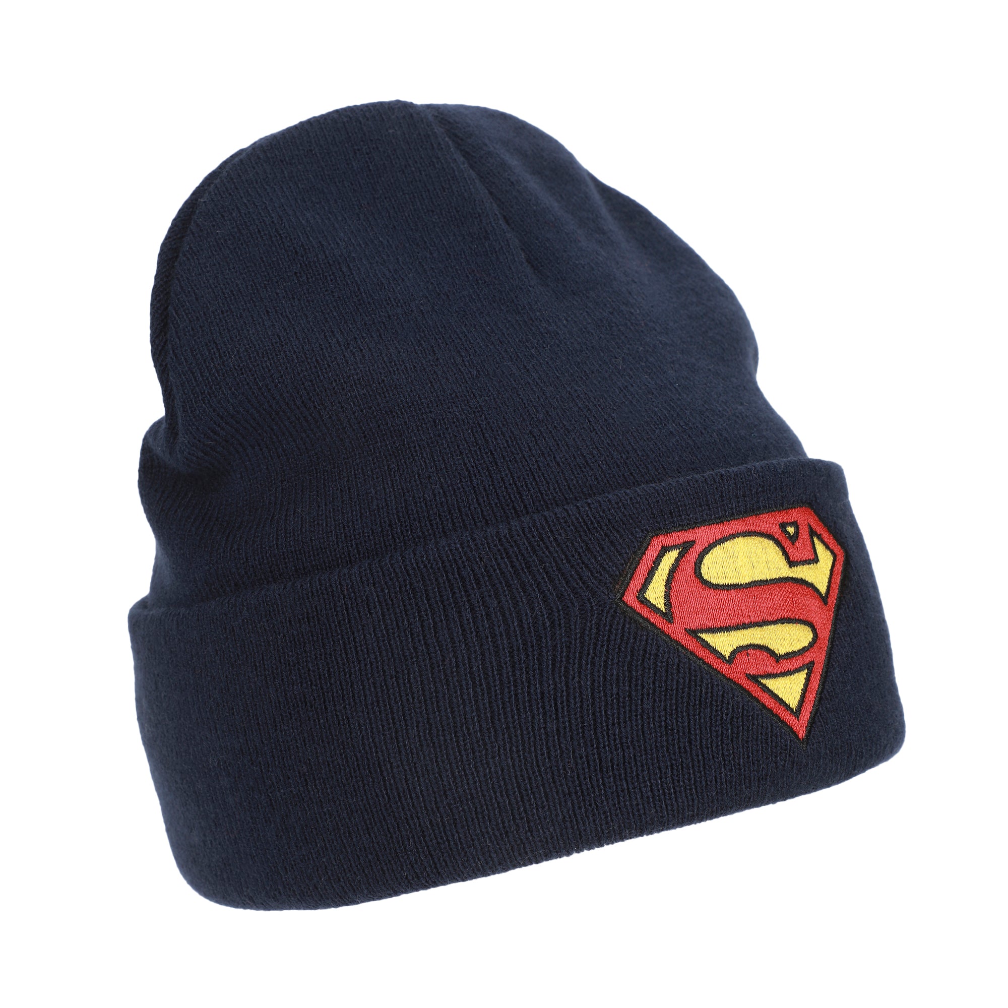 Superman Logo Embroidery Navy Acrylic Knit Standard Cuff Beanie