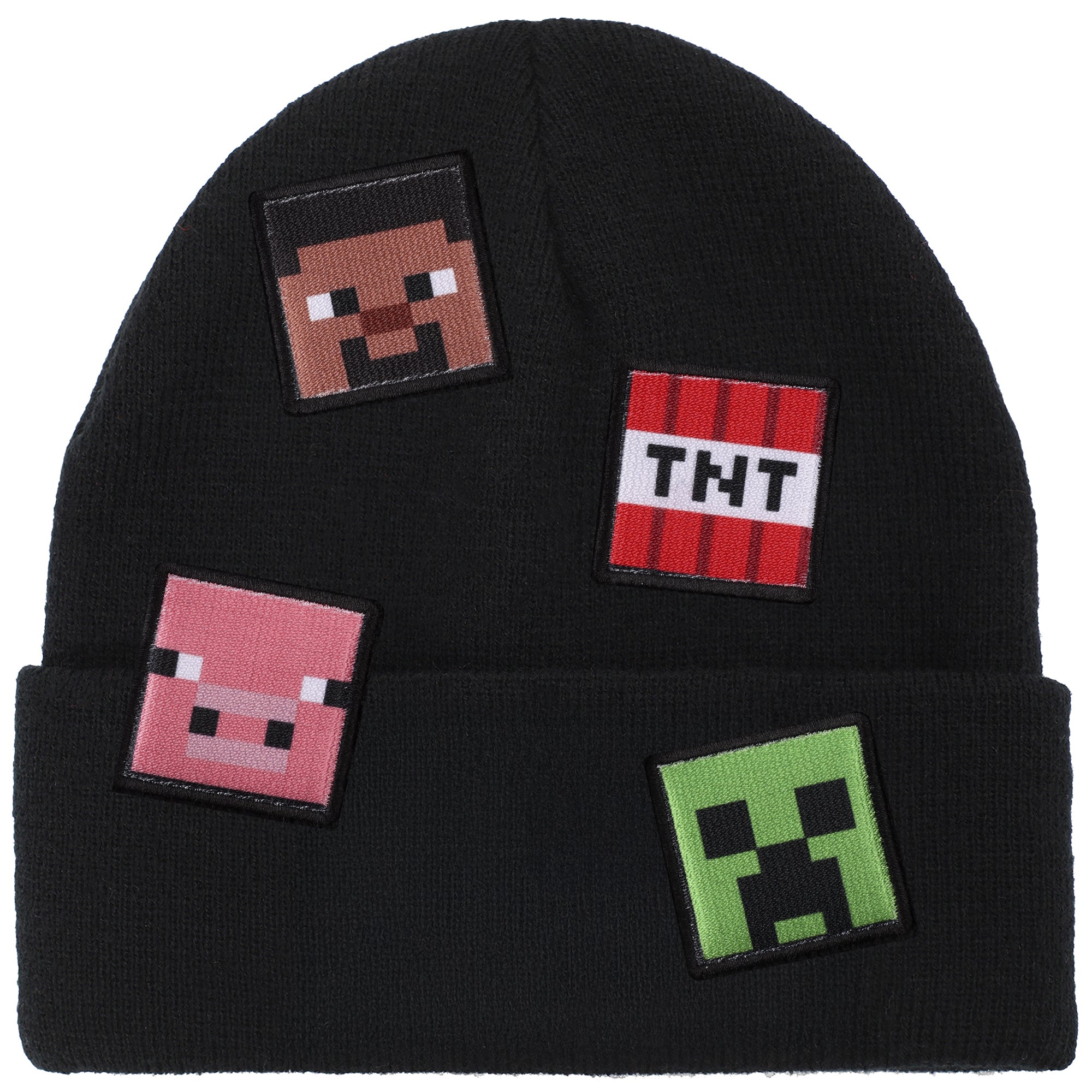 Minecraft Printed Character Patches Black Cuff Beanie