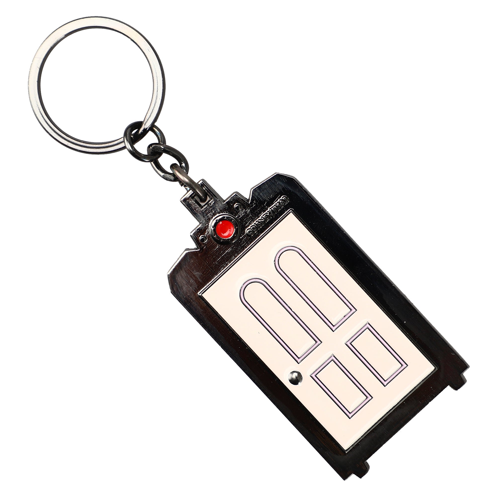 Monsters Inc. Boo's Door Keychain features Boo