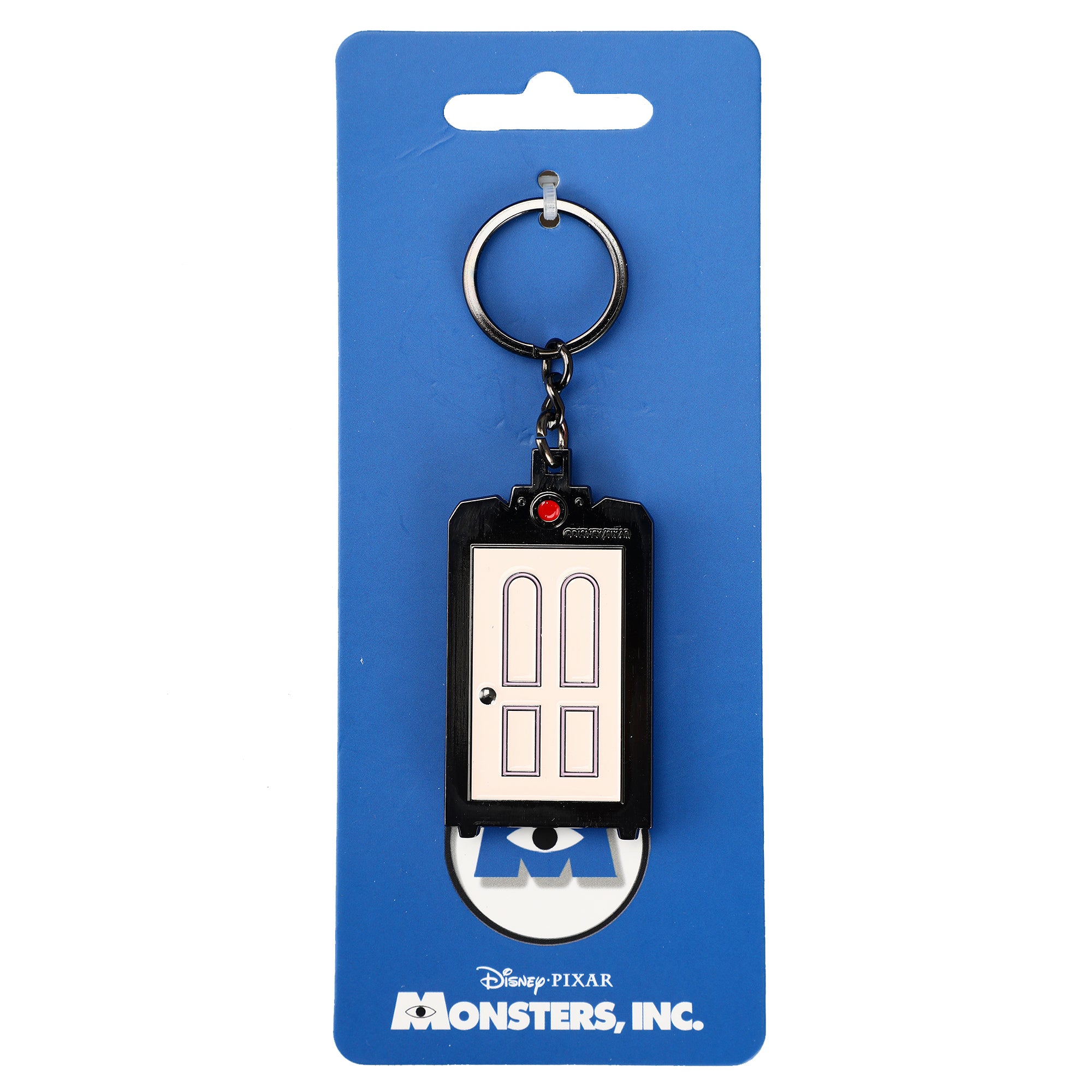 Monsters Inc. Boo's Door Keychain features Boo