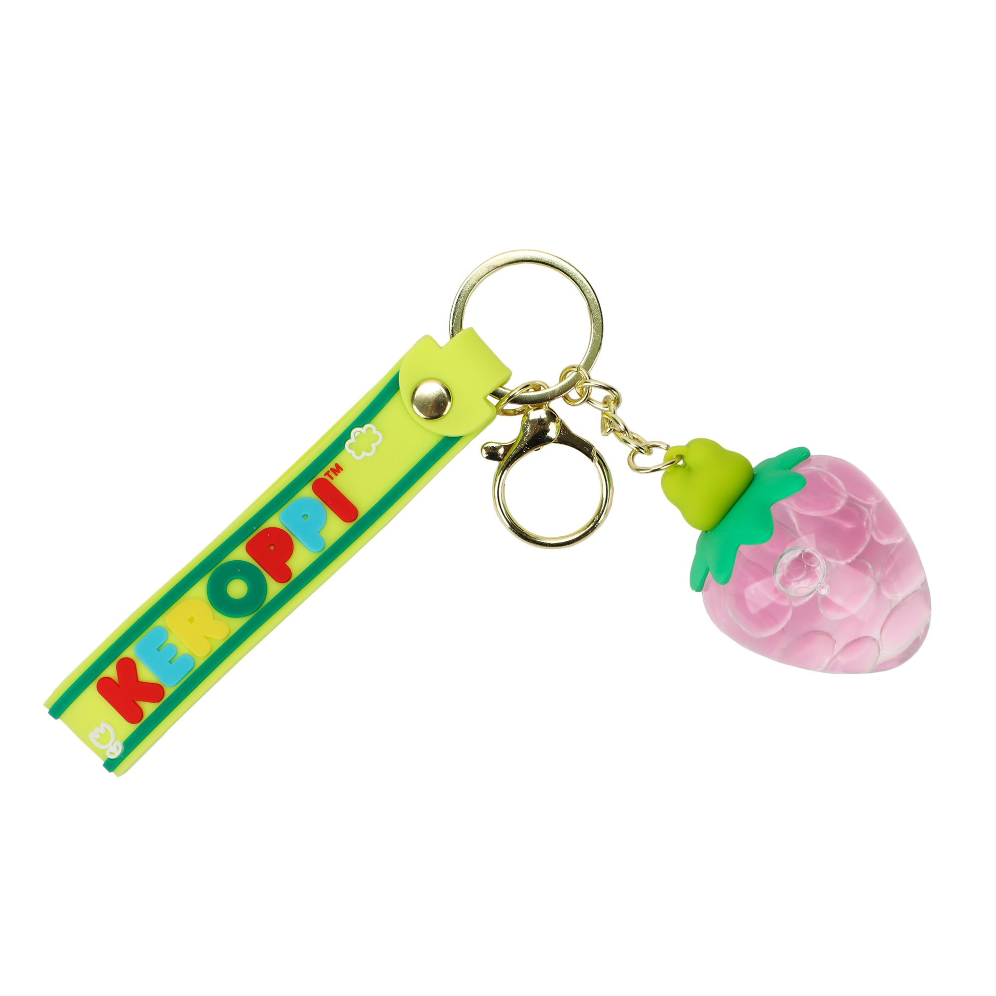 Keroppi Liquid-Filled Strawberry 2.5" Keychain With Wristlet Strap