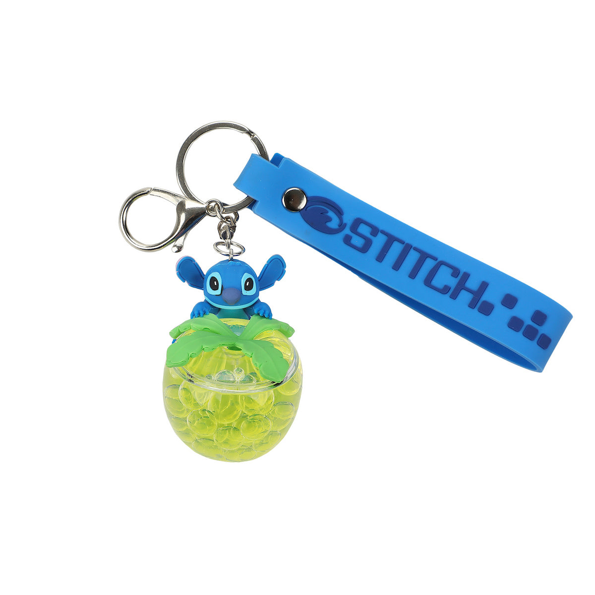 Disney Stich Liquid-Filled Pineapple 2.5" Keychain With Wristlet Strap