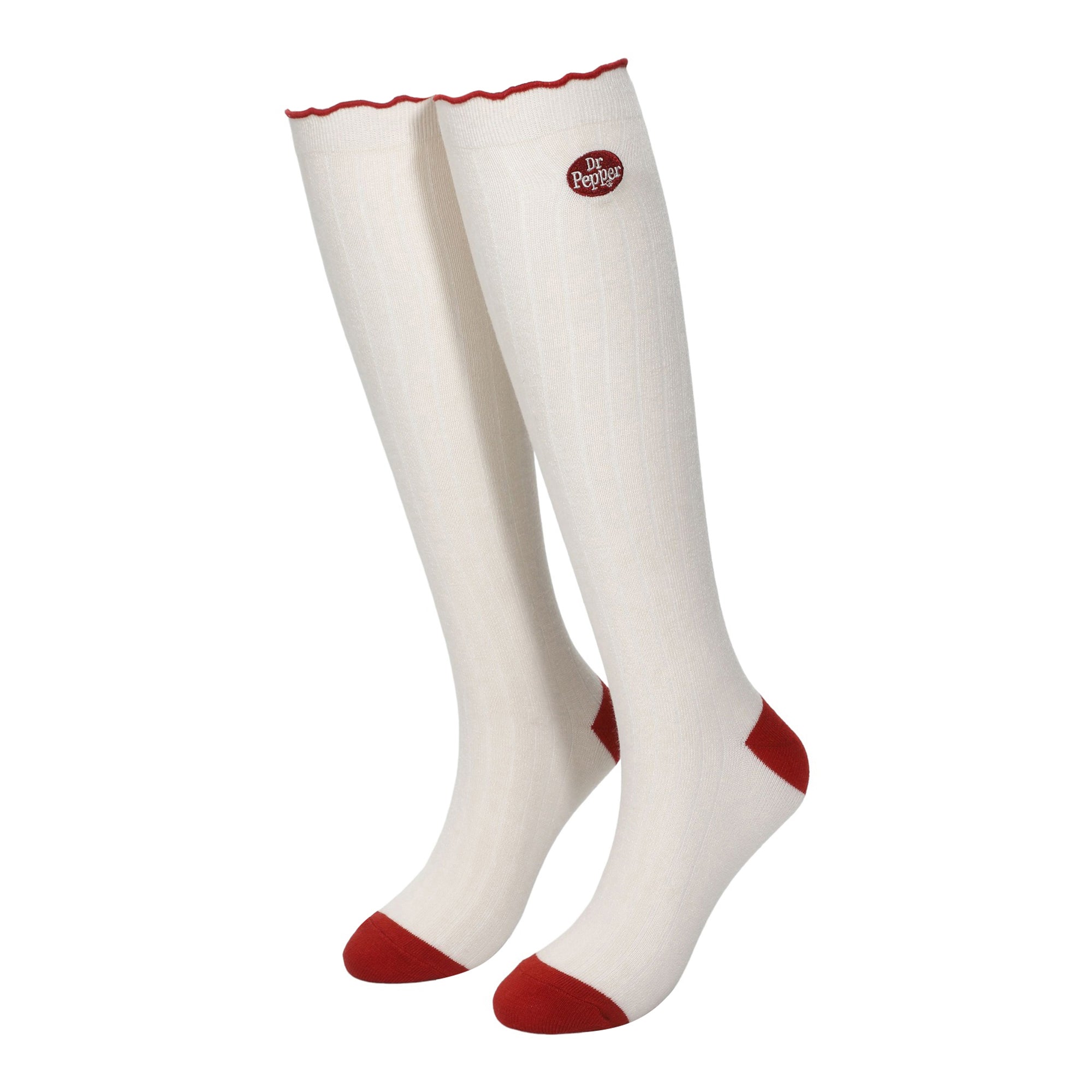 Dr Pepper Embroidered Logo Knee High Sock with Lettuce Edge Cuffs