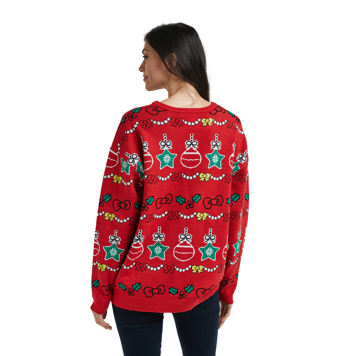 Hello Kitty & Mimmy Happy Holidays Women's Red Crew Neck Long Sleeve Oversized Sweater
