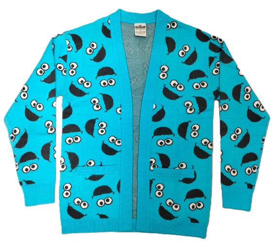 Sesame Street Cookie Monster All-Over Print Women's Blue Long Sleeve Cardigan
