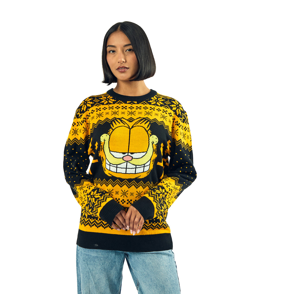 Garfield Character Face Long Sleeve Men's Orange & Black Christmas Sweatshirt
